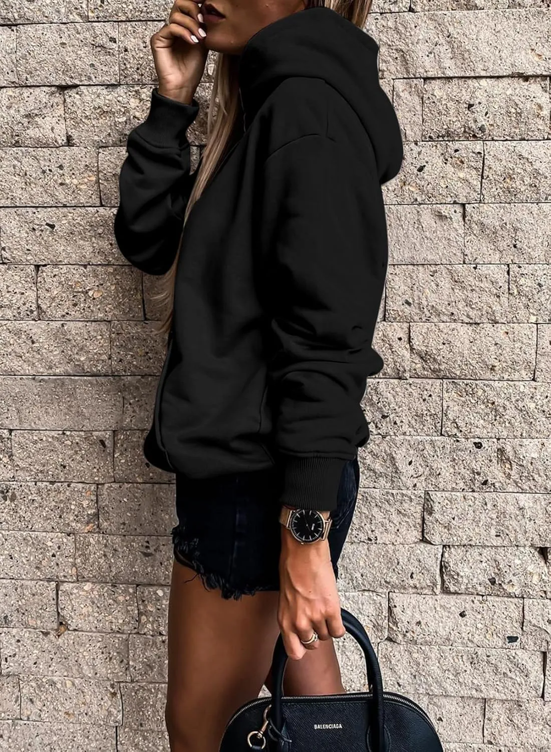 SHEWIN Women's Casual Hoodies Long Sleeve Solid Lightweight Pullover Tops Loose Sweatshirt with Pocket