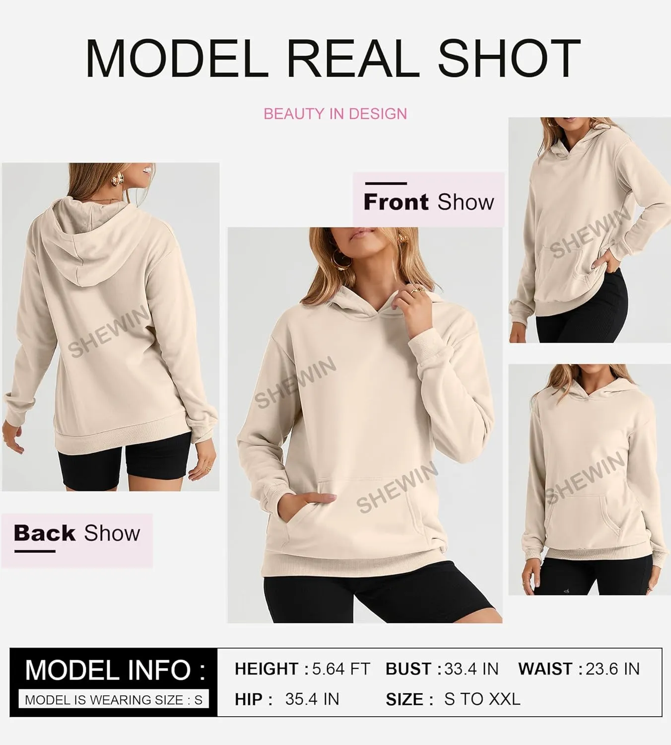 SHEWIN Women's Casual Hoodies Long Sleeve Solid Lightweight Pullover Tops Loose Sweatshirt with Pocket