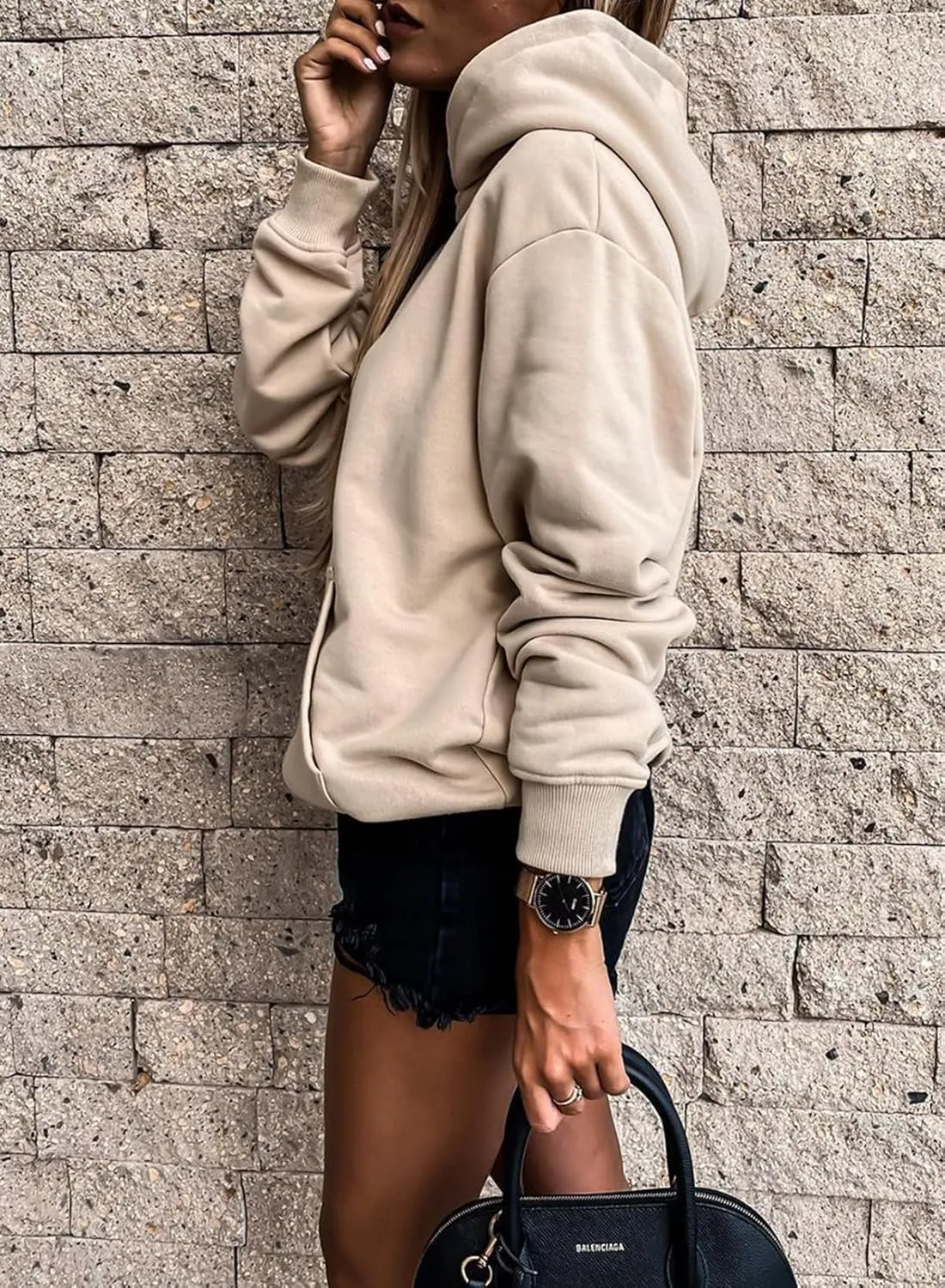 SHEWIN Women's Casual Hoodies Long Sleeve Solid Lightweight Pullover Tops Loose Sweatshirt with Pocket