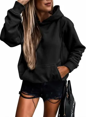 SHEWIN Women's Casual Hoodies Long Sleeve Solid Lightweight Pullover Tops Loose Sweatshirt with Pocket