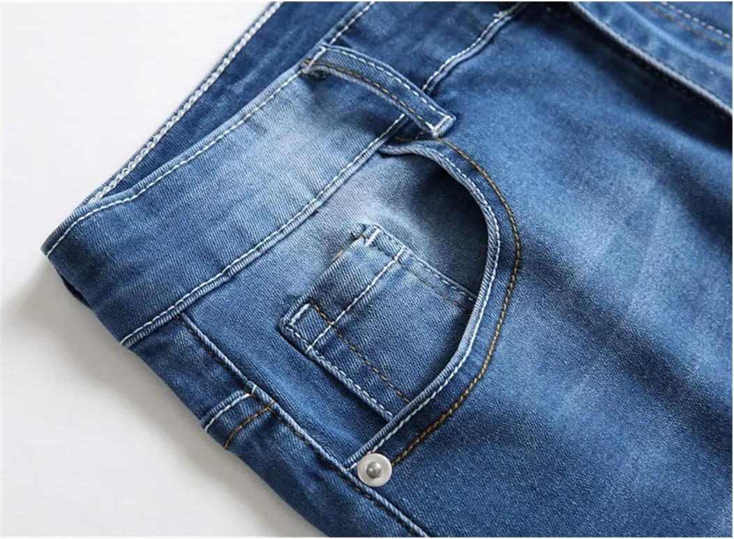 Summer Men's Ripped Jeans Short, Casual Slim Fit Cotton Denim Short