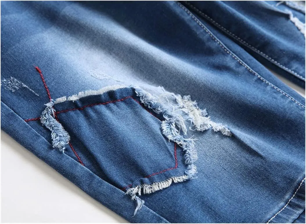 Summer Men's Ripped Jeans Short, Casual Slim Fit Cotton Denim Short