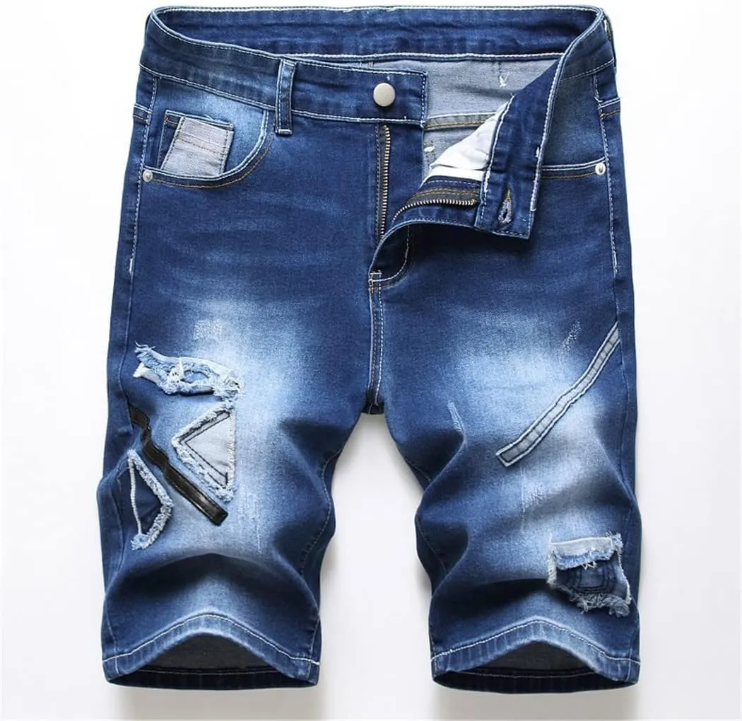 Summer Men's Ripped Jeans Short, Casual Slim Fit Cotton Denim Short