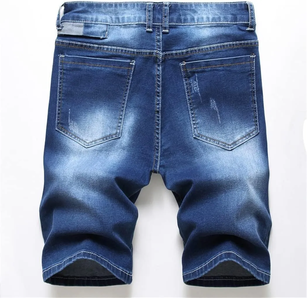 Summer Men's Ripped Jeans Short, Casual Slim Fit Cotton Denim Short