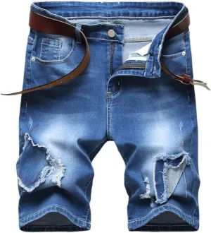 Summer Men's Ripped Jeans Short, Casual Slim Fit Cotton Denim Short