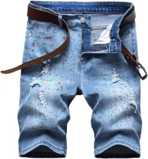 Summer Men's Ripped Jeans Short, Casual Slim Fit Cotton Denim Short