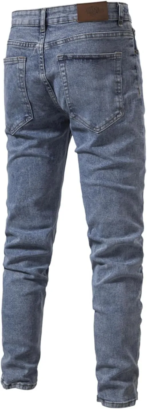 Thatrich Skinny Jeans for Men Low Stretch Slim Fit Wash Denim Jeans Casual Fashion Pants Streetwear Outdoor Straight Fit Pant