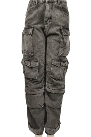 Unbranded women's black stonewashed cargo jeans size S