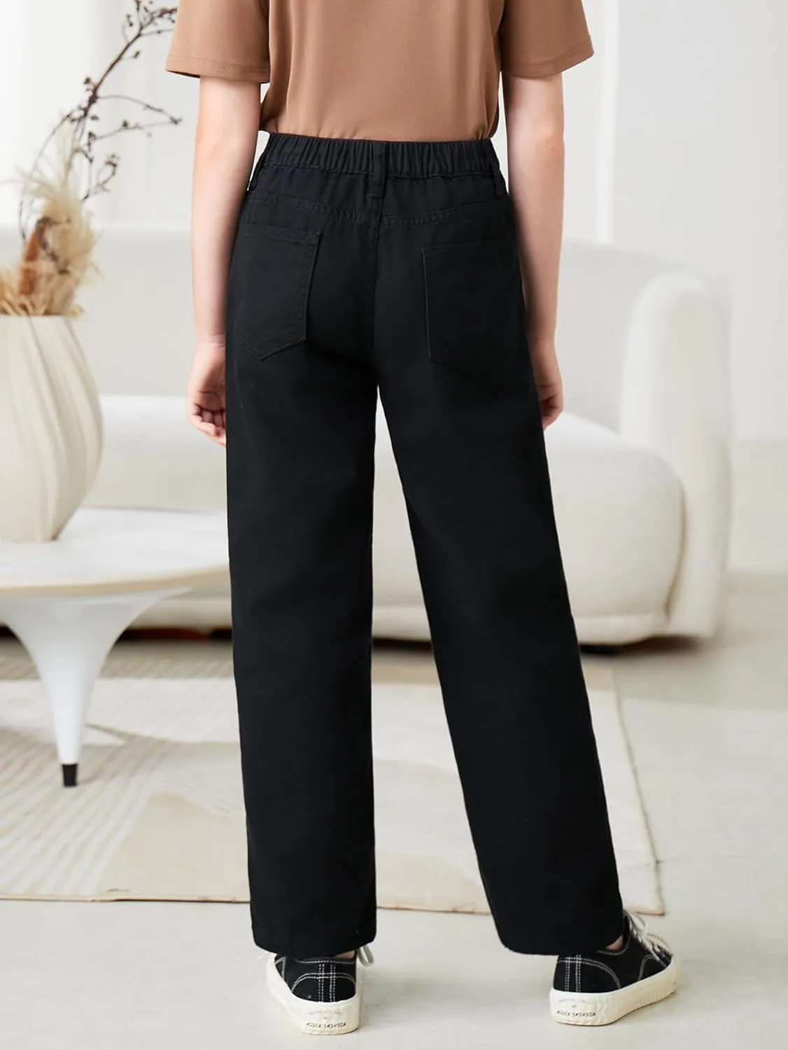 Verdusa Girl's Casual Elastic High Waist Wide Leg Denim Pants Jeans