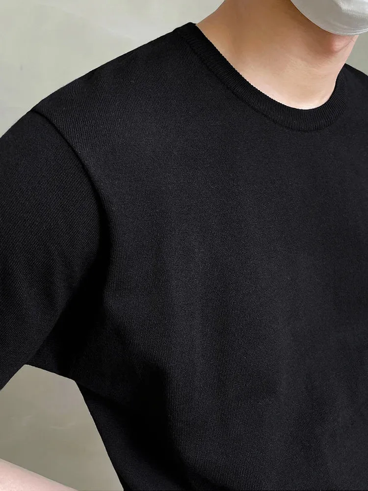 WIAOFELLAS  -  Casual Men's Round Neck solid color T-shirt New Korean Style Black Basic Loose Breathable simple Tops 2A2130