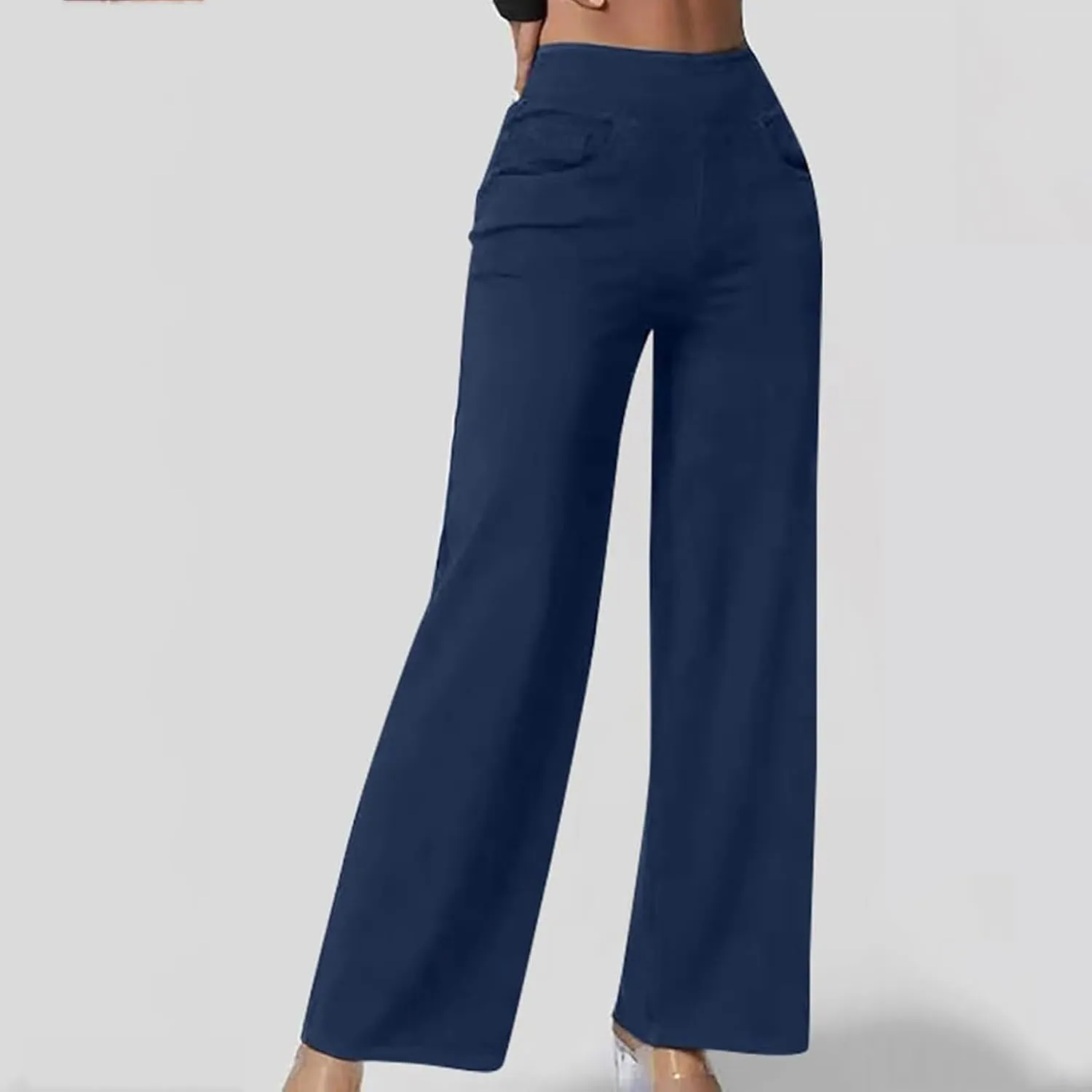 Wide Leg Jeans for Women Pull On High Waisted Tummy Control Pants Trendy Straight Leg Stretchy Baggy Jeans Denim Pant