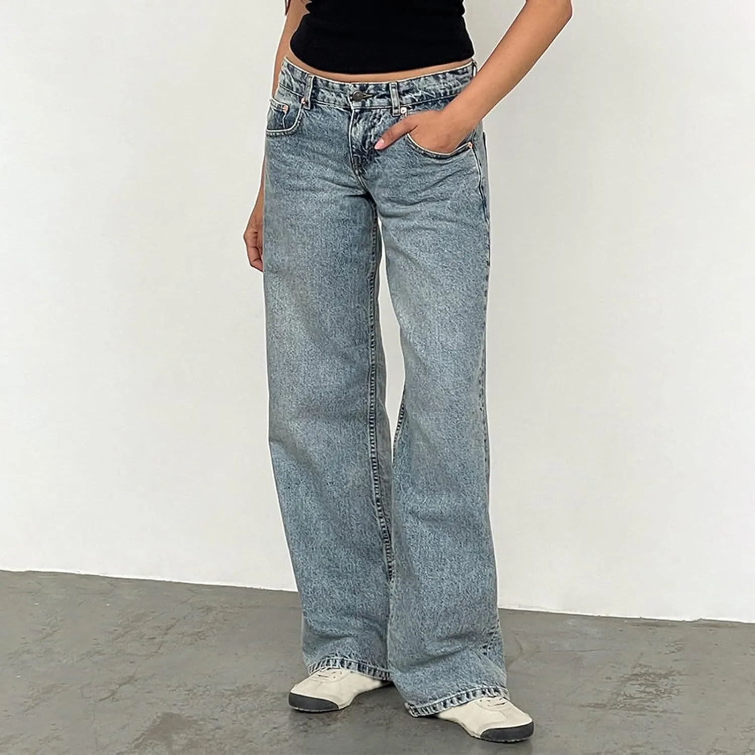 Wide Leg Jeans for Women Vintage High Waisted Trendy Button Fly Straight Wide Leg Denim Trousers Jeans with Pockets