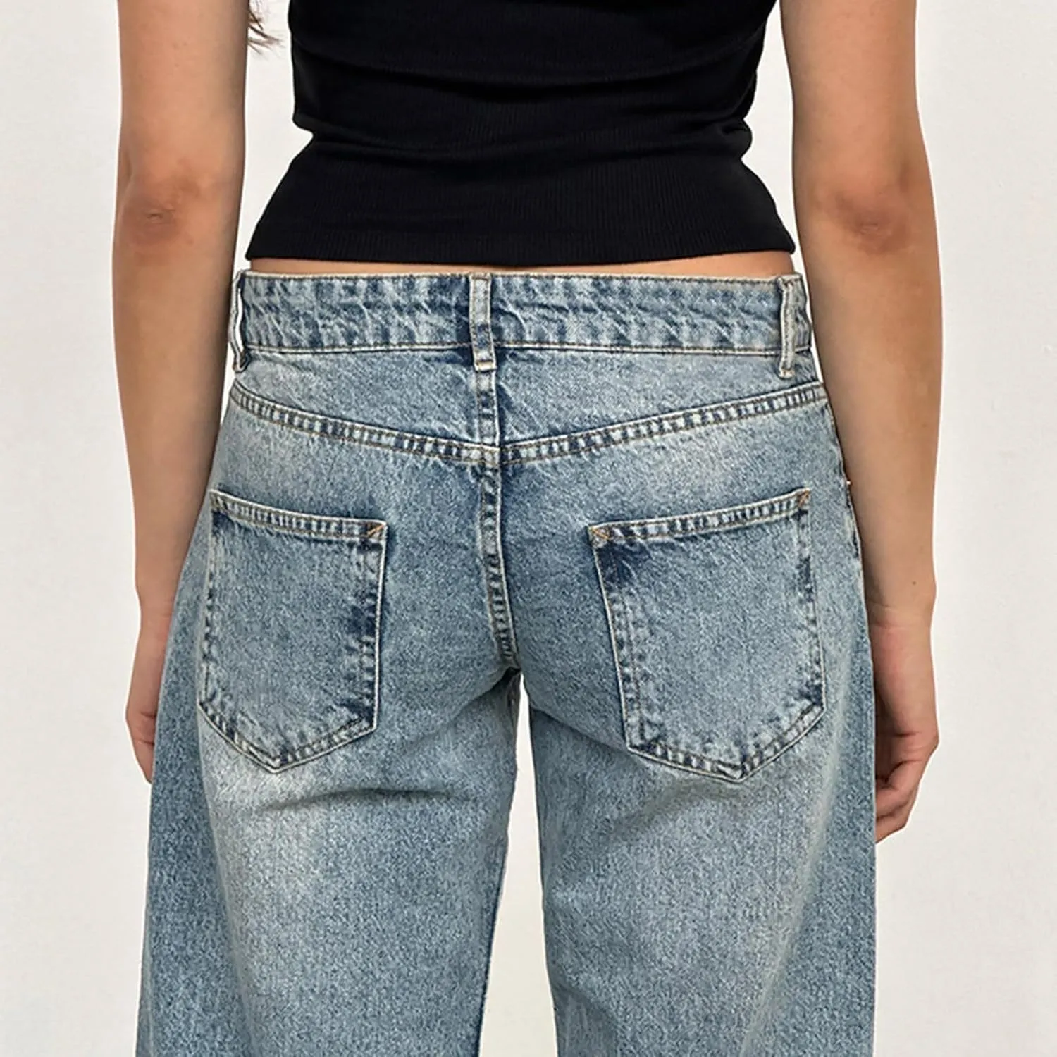 Wide Leg Jeans for Women Vintage High Waisted Trendy Button Fly Straight Wide Leg Denim Trousers Jeans with Pockets