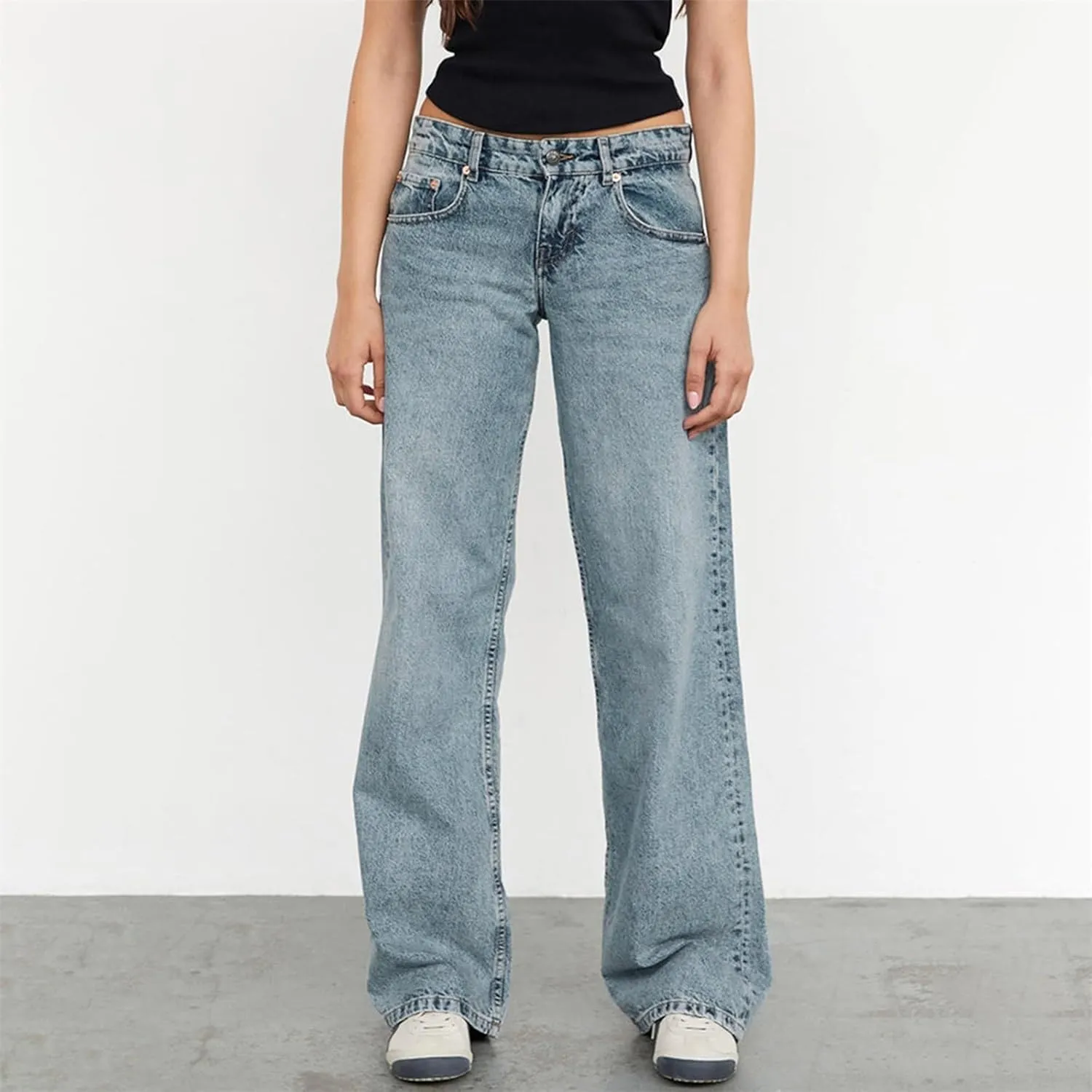 Wide Leg Jeans for Women Vintage High Waisted Trendy Button Fly Straight Wide Leg Denim Trousers Jeans with Pockets