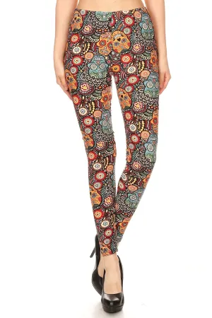 Women's 3X 5X Ornate Sugar Skull Pattern Printed Leggings