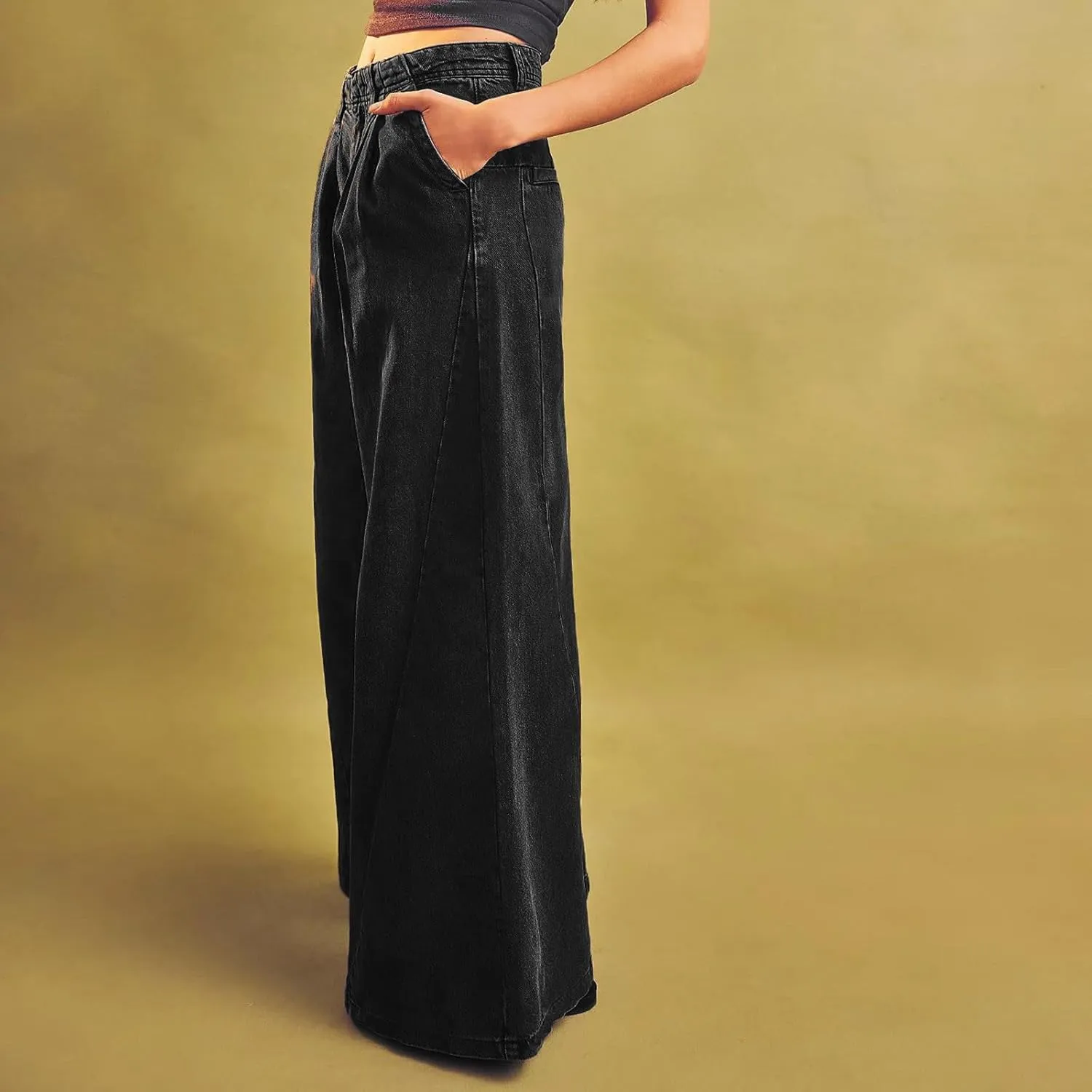 Women's Barrel Jeans Casual High Waisted Stretchy Wide Leg Pants Baggy Denim Pants