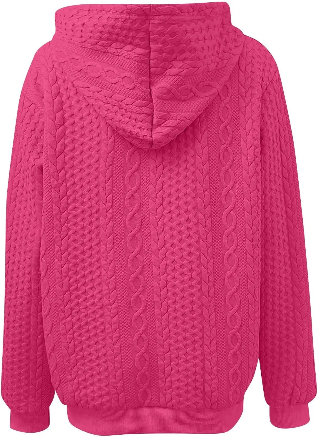 Womens Hoodies Cable Knitted Long Sleeve Drawstring Pullover Tops Loose Hooded Sweatshirt