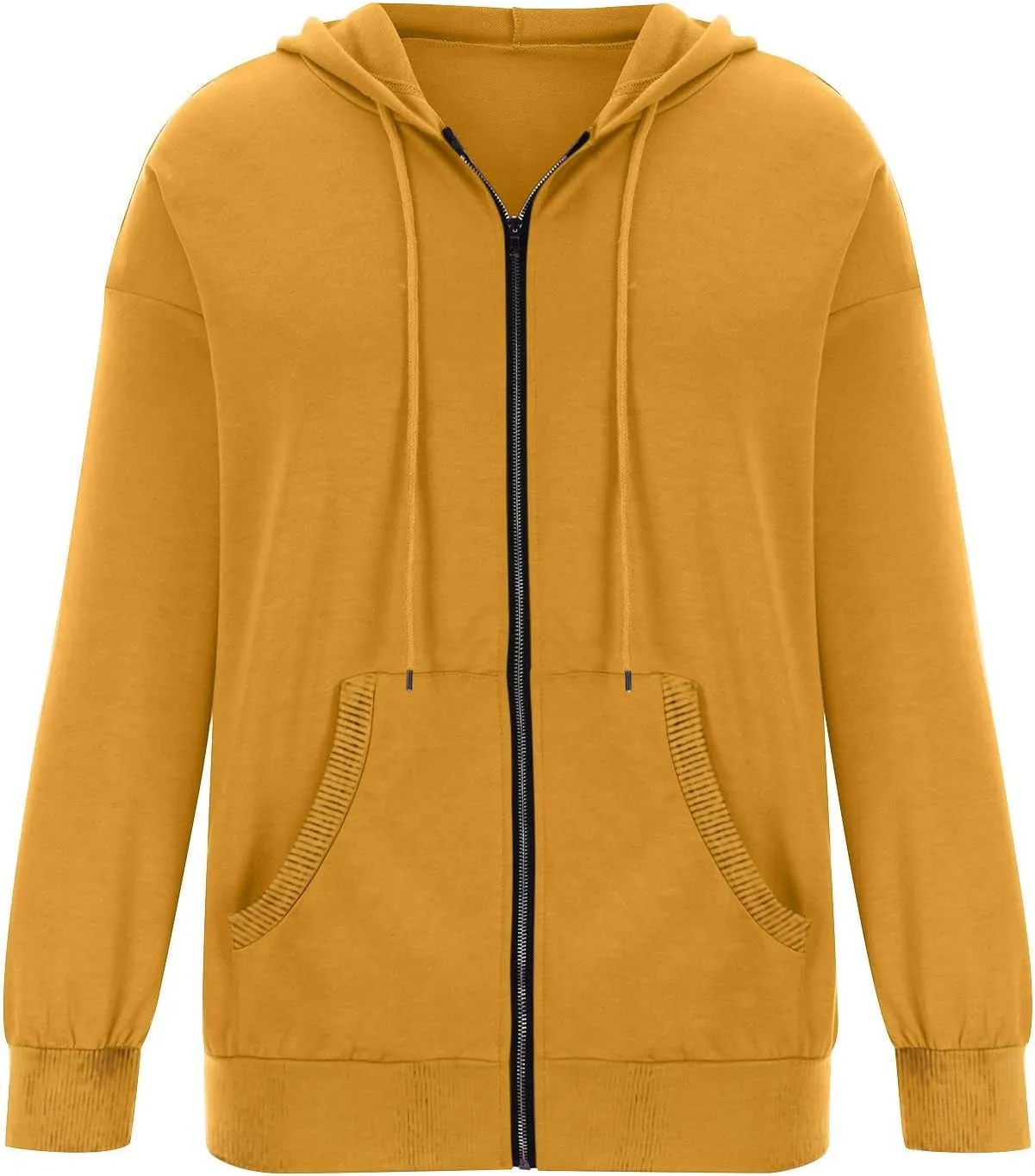 Women's Loose Zip Up Hoodie Oversized Long Sleeve Solid Drawstring Hooded Sweatshirt Jackets Y2K Casual Outwear