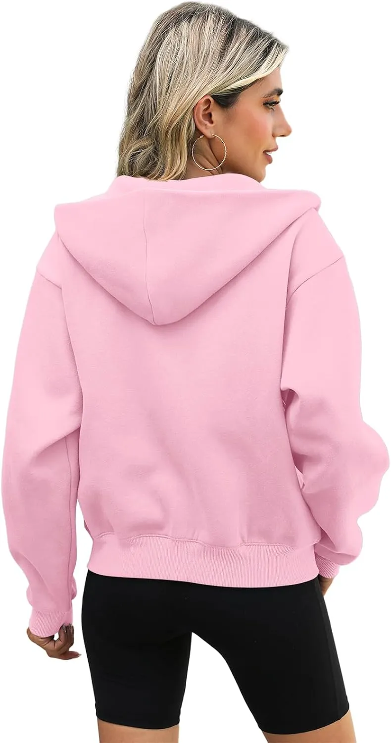 Womens Zip Up Hoodies Long Sleeve Sweatshirts Fleece Hooded Jacket Fall Outfits Clothes 2024