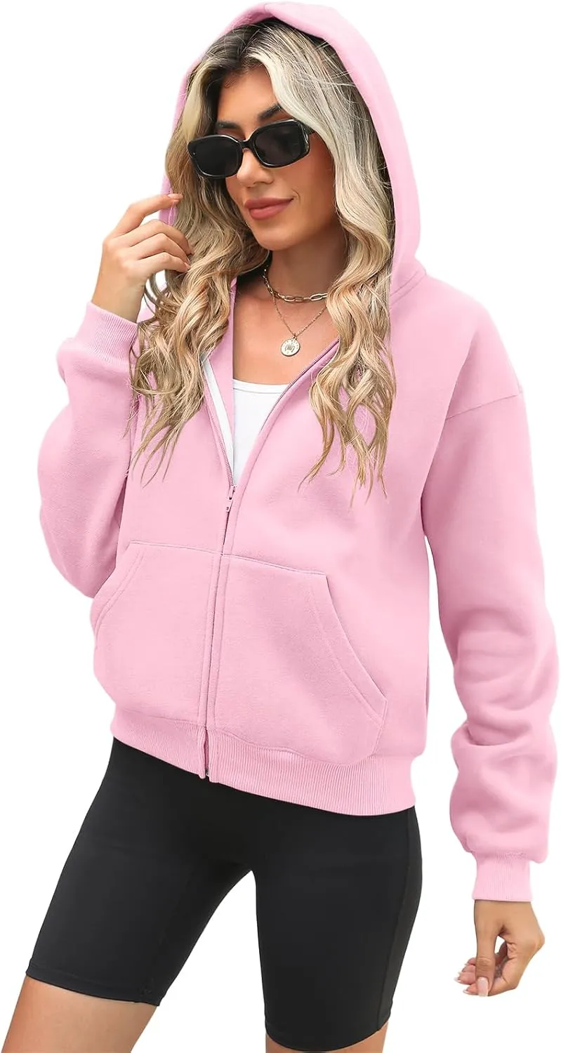 Womens Zip Up Hoodies Long Sleeve Sweatshirts Fleece Hooded Jacket Fall Outfits Clothes 2024