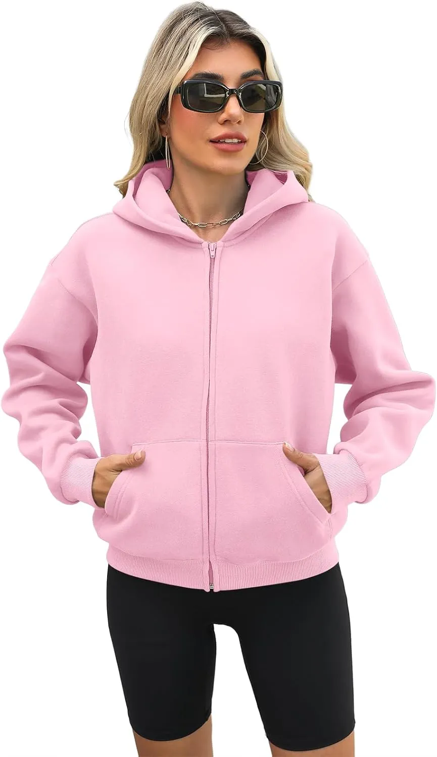 Womens Zip Up Hoodies Long Sleeve Sweatshirts Fleece Hooded Jacket Fall Outfits Clothes 2024