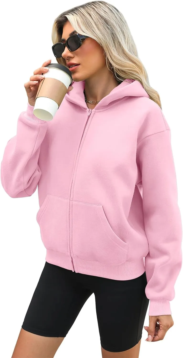 Womens Zip Up Hoodies Long Sleeve Sweatshirts Fleece Hooded Jacket Fall Outfits Clothes 2024