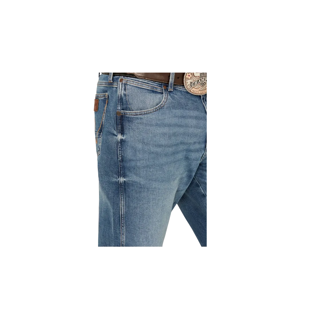 Wrangler Mens Relaxed Bootcut Stretch Denim Jeans in Medium Wash