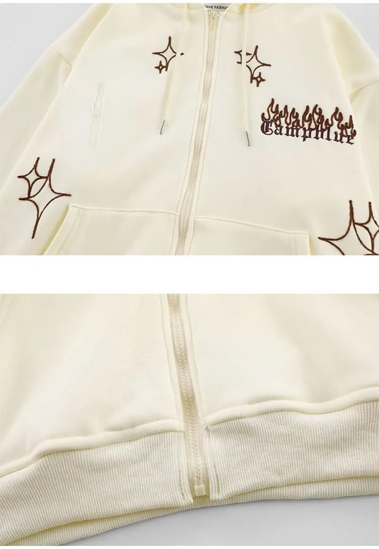 Y2K Hoodie Women Grunge Cross Stars Zip Up Sweatshirt Acubi Emo Oversized Hooded Jacket Harajuku Pullover Alt Clothing