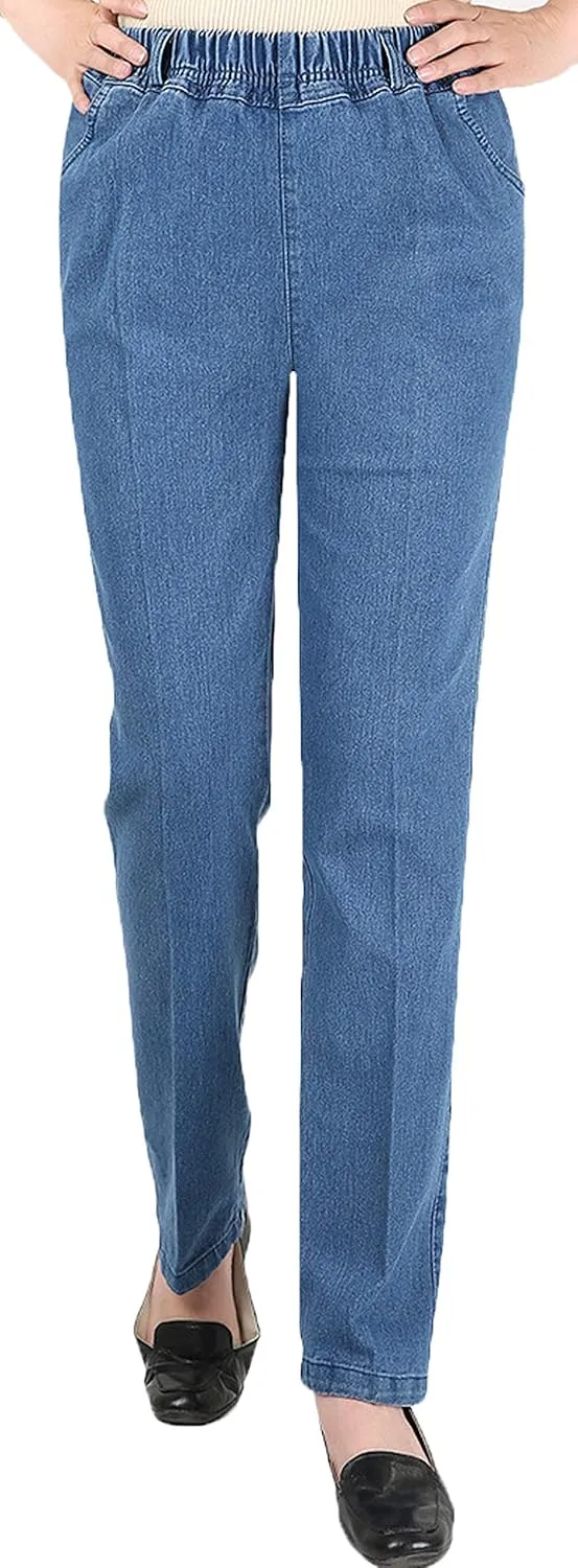 Youhan Women's Casual Pull On Elastic Waist Jeans (Large, Light Blue)